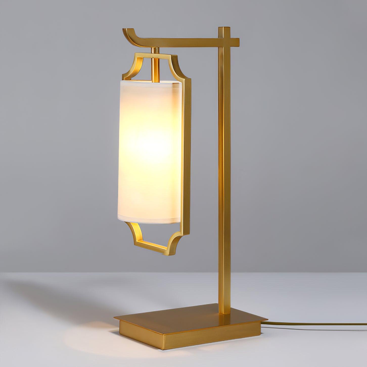 Elise Elegant Brass Table Lamp with White Fabric Drum Shade for Office and Living Room