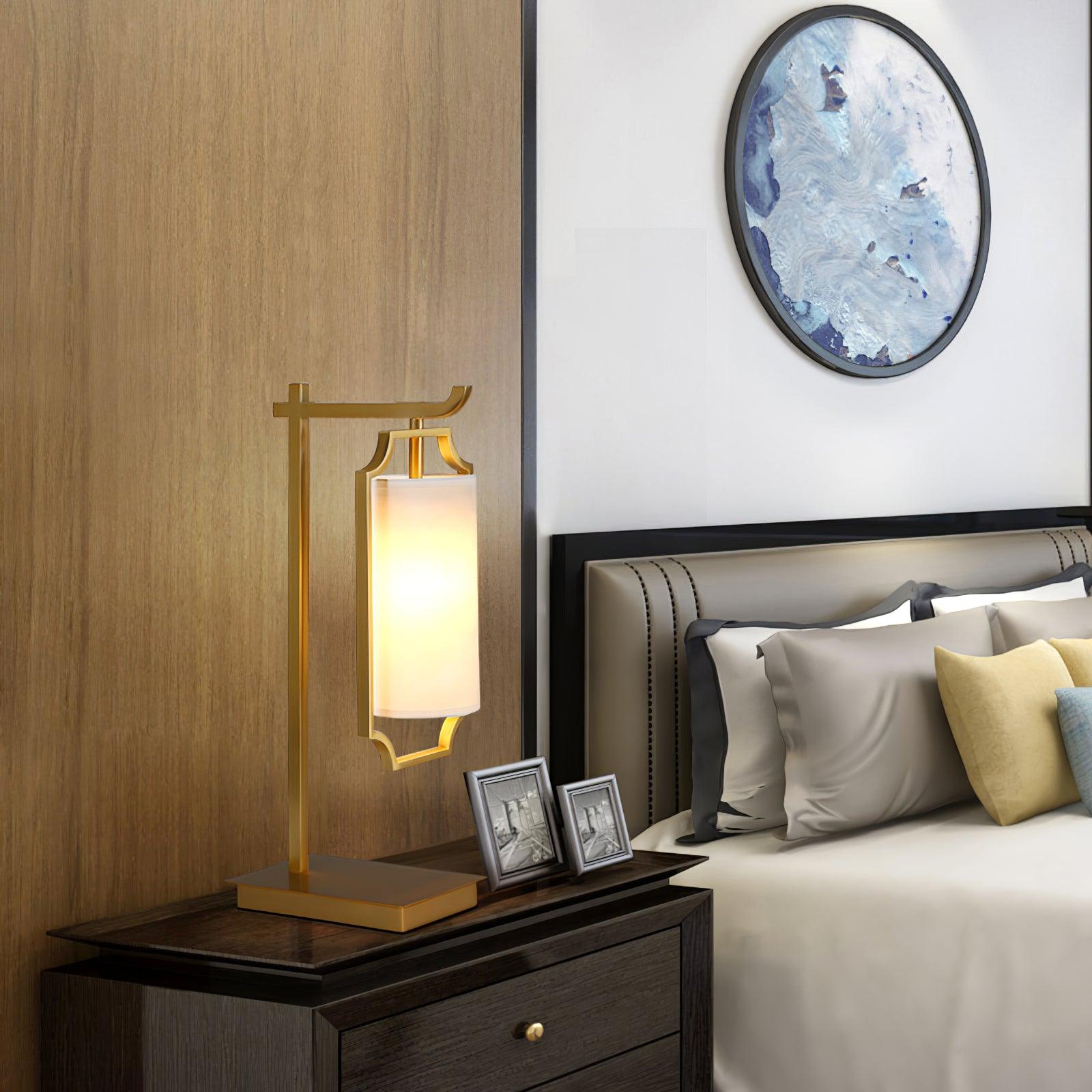Elise Elegant Brass Table Lamp with White Fabric Drum Shade for Office and Living Room