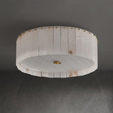 Luxury Elysian Natural Alabaster Flush Mount Ceiling Light with Brass Detailing and Glass Diffuser