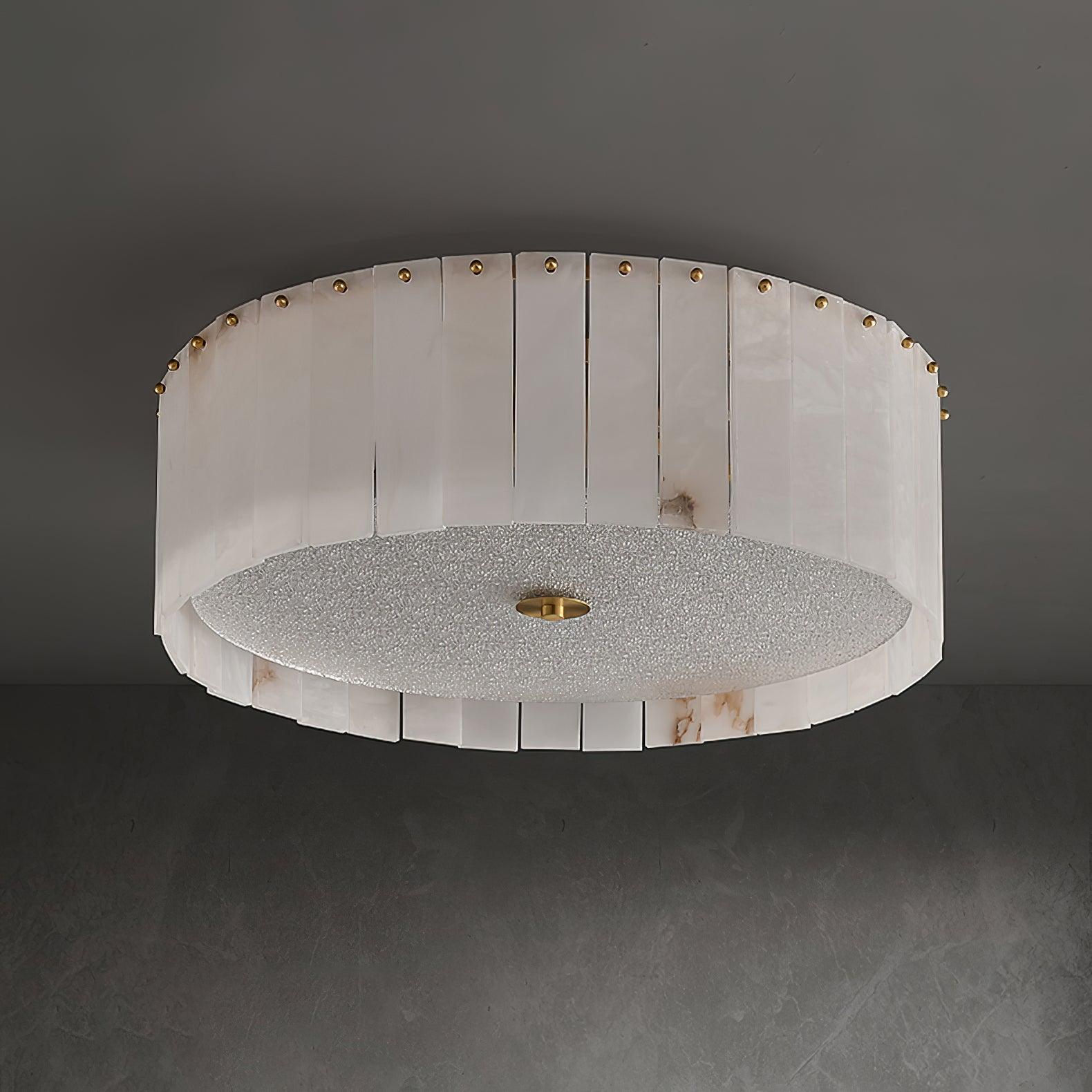 Luxury Elysian Natural Alabaster Flush Mount Ceiling Light with Brass Detailing and Glass Diffuser
