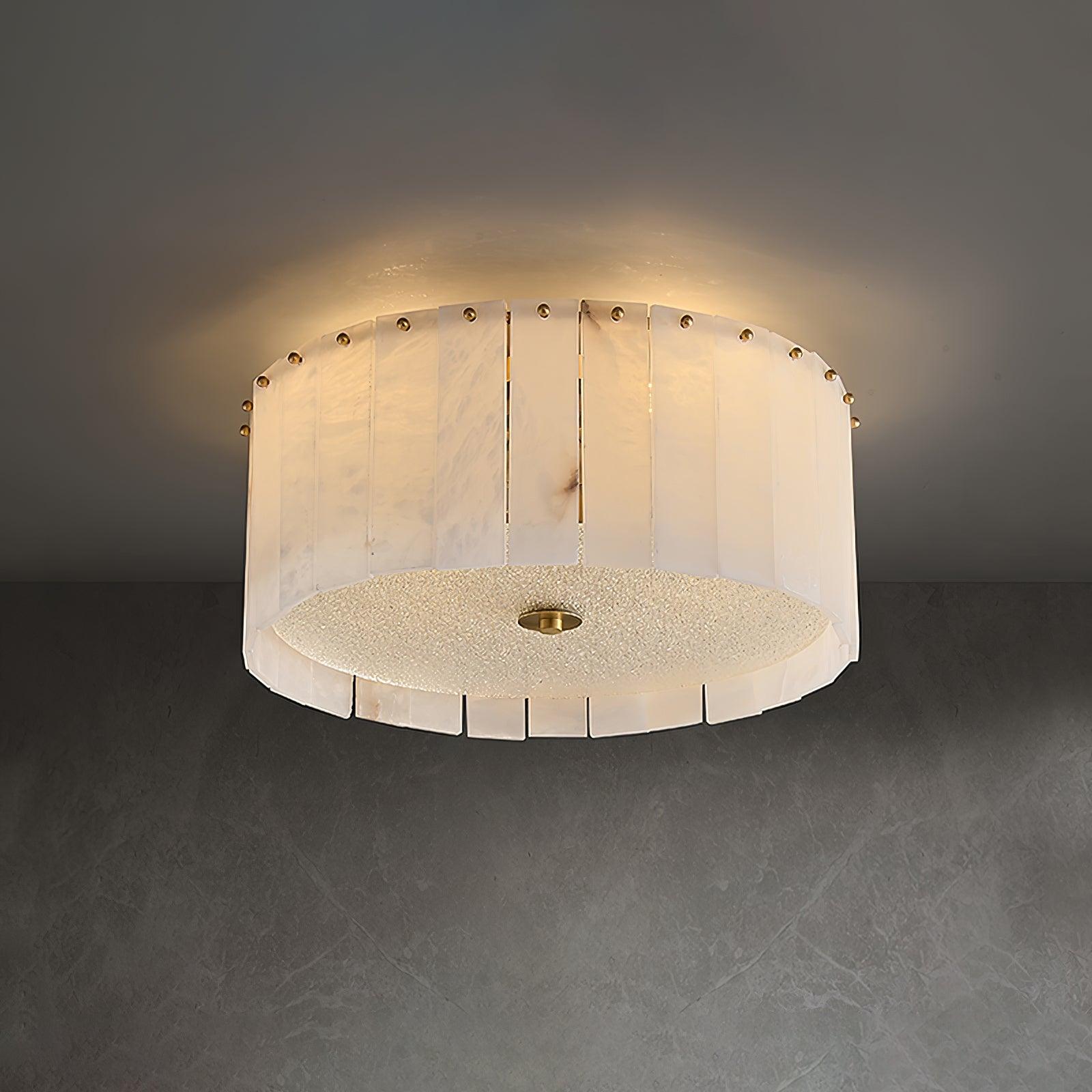 Luxury Elysian Natural Alabaster Flush Mount Ceiling Light with Brass Detailing and Glass Diffuser