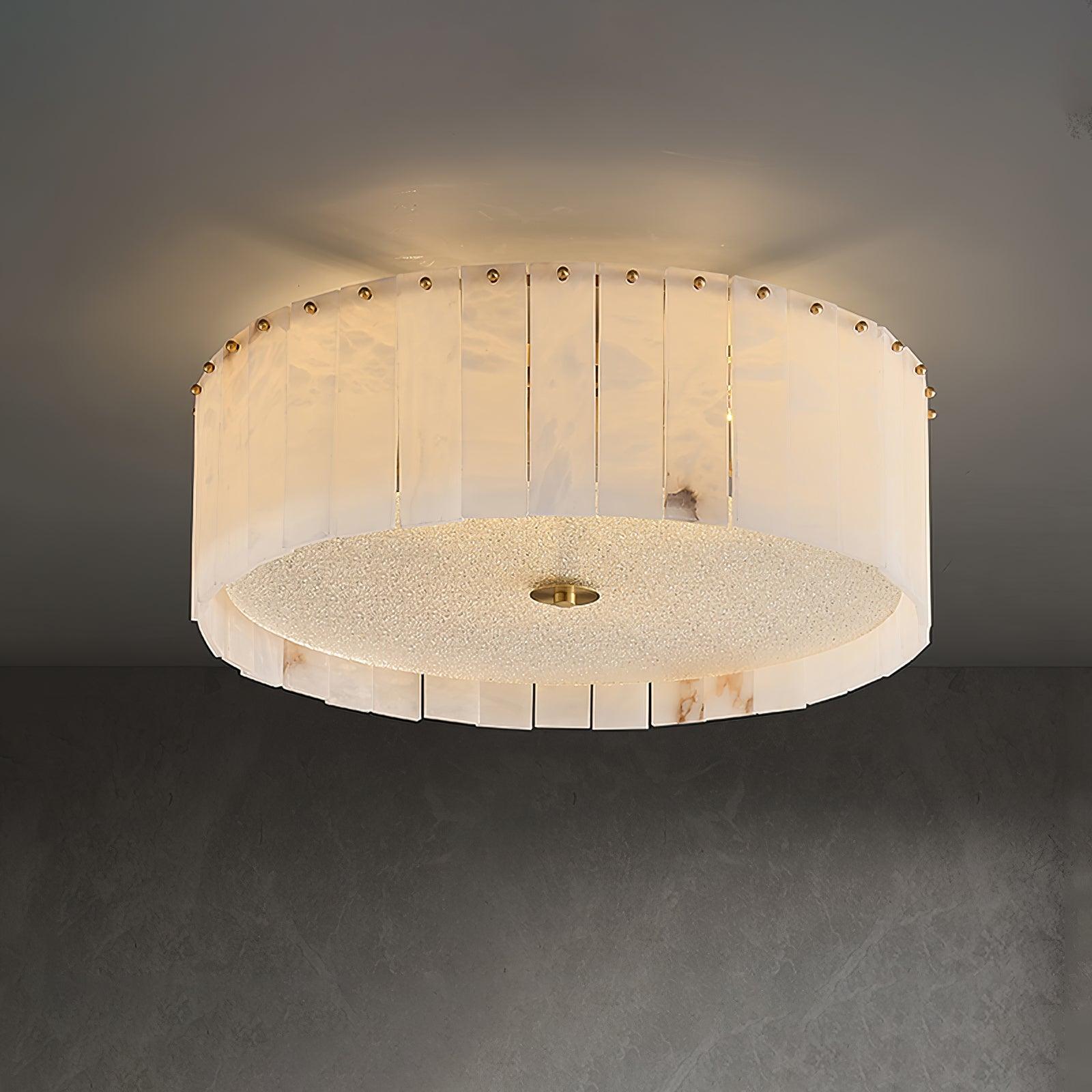 Luxury Elysian Natural Alabaster Flush Mount Ceiling Light with Brass Detailing and Glass Diffuser