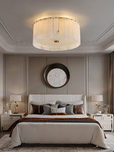Luxury Elysian Natural Alabaster Flush Mount Ceiling Light with Brass Detailing and Glass Diffuser