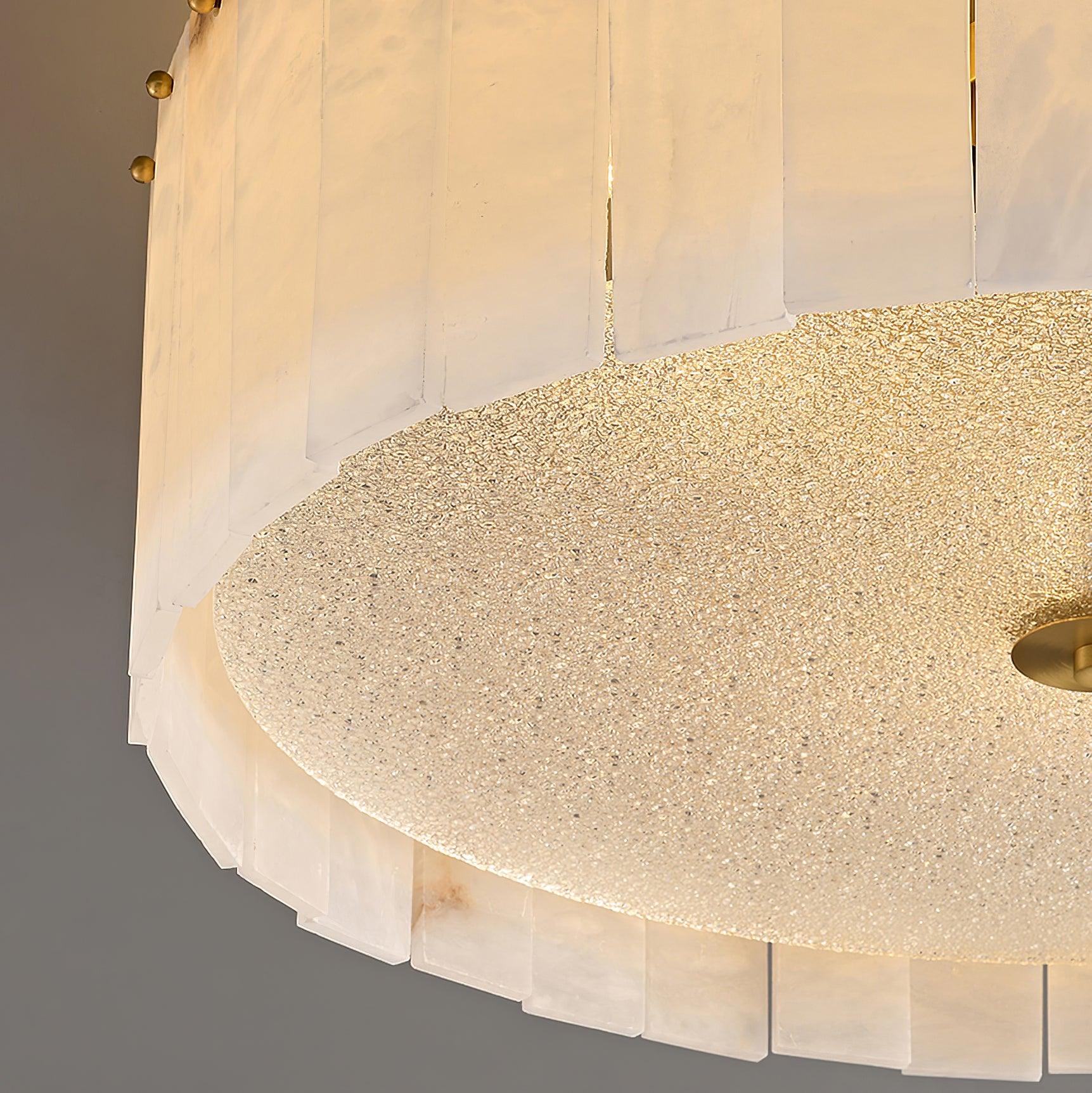 Luxury Elysian Natural Alabaster Flush Mount Ceiling Light with Brass Detailing and Glass Diffuser
