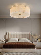 Luxury Elysian Natural Alabaster Flush Mount Ceiling Light with Brass Detailing and Glass Diffuser