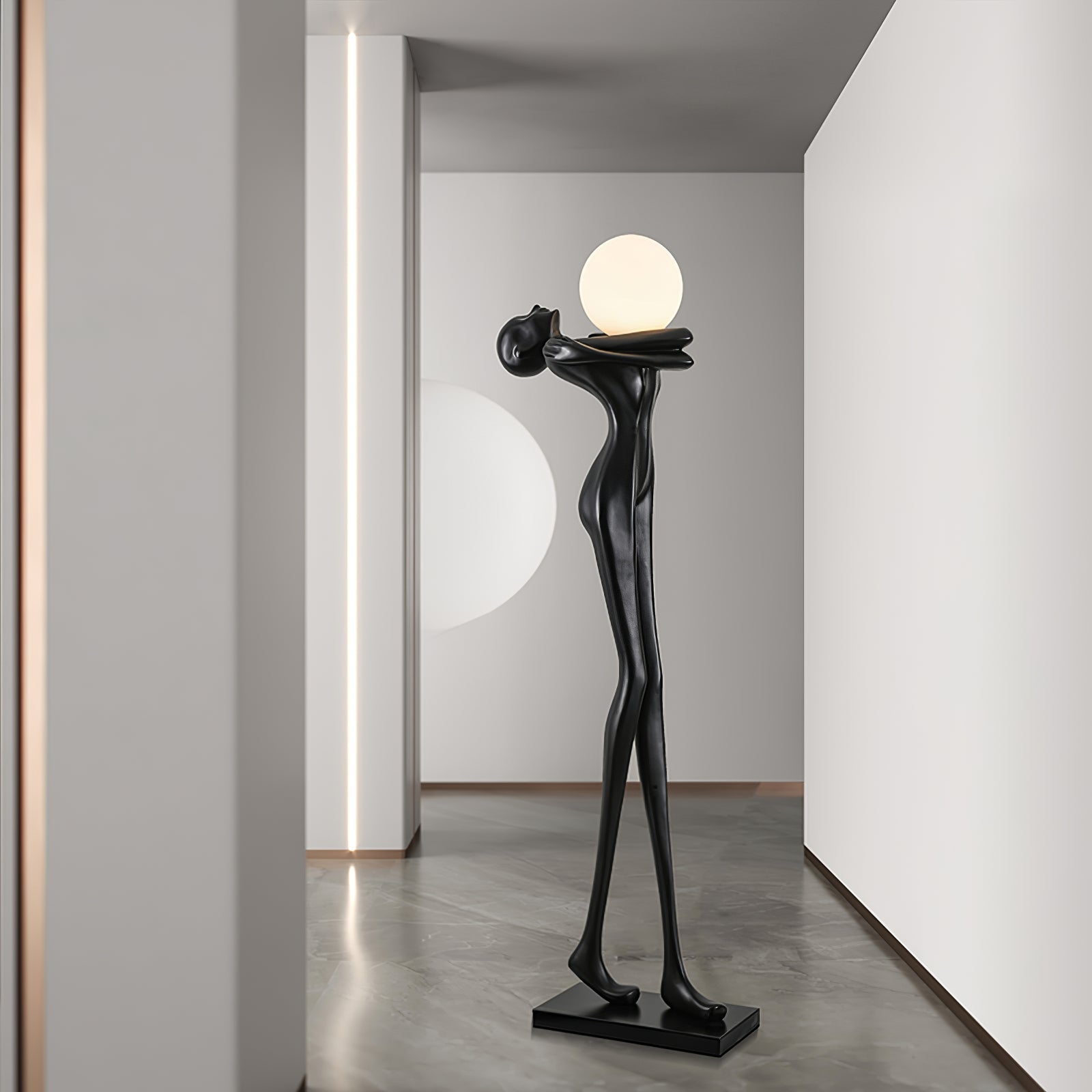 Modern Artistic Figure Floor Lamp with White Glass Globe Sculpture Standing Light