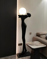 Modern Artistic Figure Floor Lamp with White Glass Globe Sculpture Standing Light