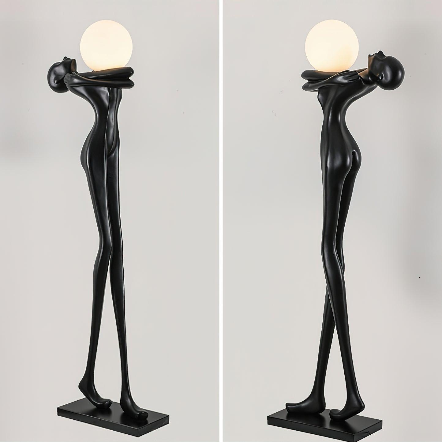 Modern Artistic Figure Floor Lamp with White Glass Globe Sculpture Standing Light
