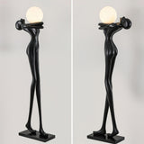 Modern Artistic Figure Floor Lamp with White Glass Globe Sculpture Standing Light