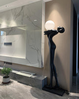 Modern Artistic Figure Floor Lamp with White Glass Globe Sculpture Standing Light