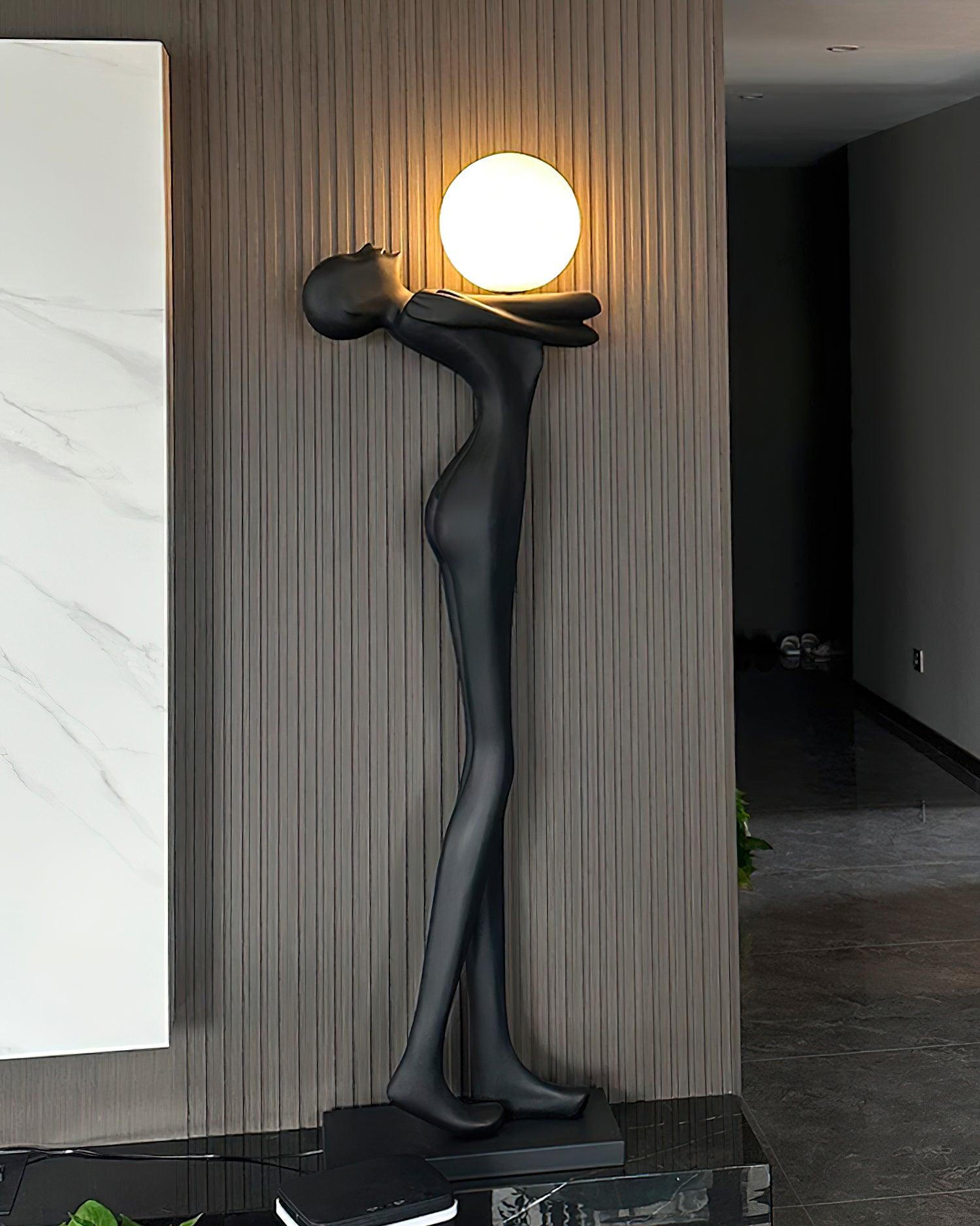 Modern Artistic Figure Floor Lamp with White Glass Globe Sculpture Standing Light
