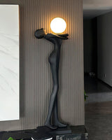 Modern Artistic Figure Floor Lamp with White Glass Globe Sculpture Standing Light