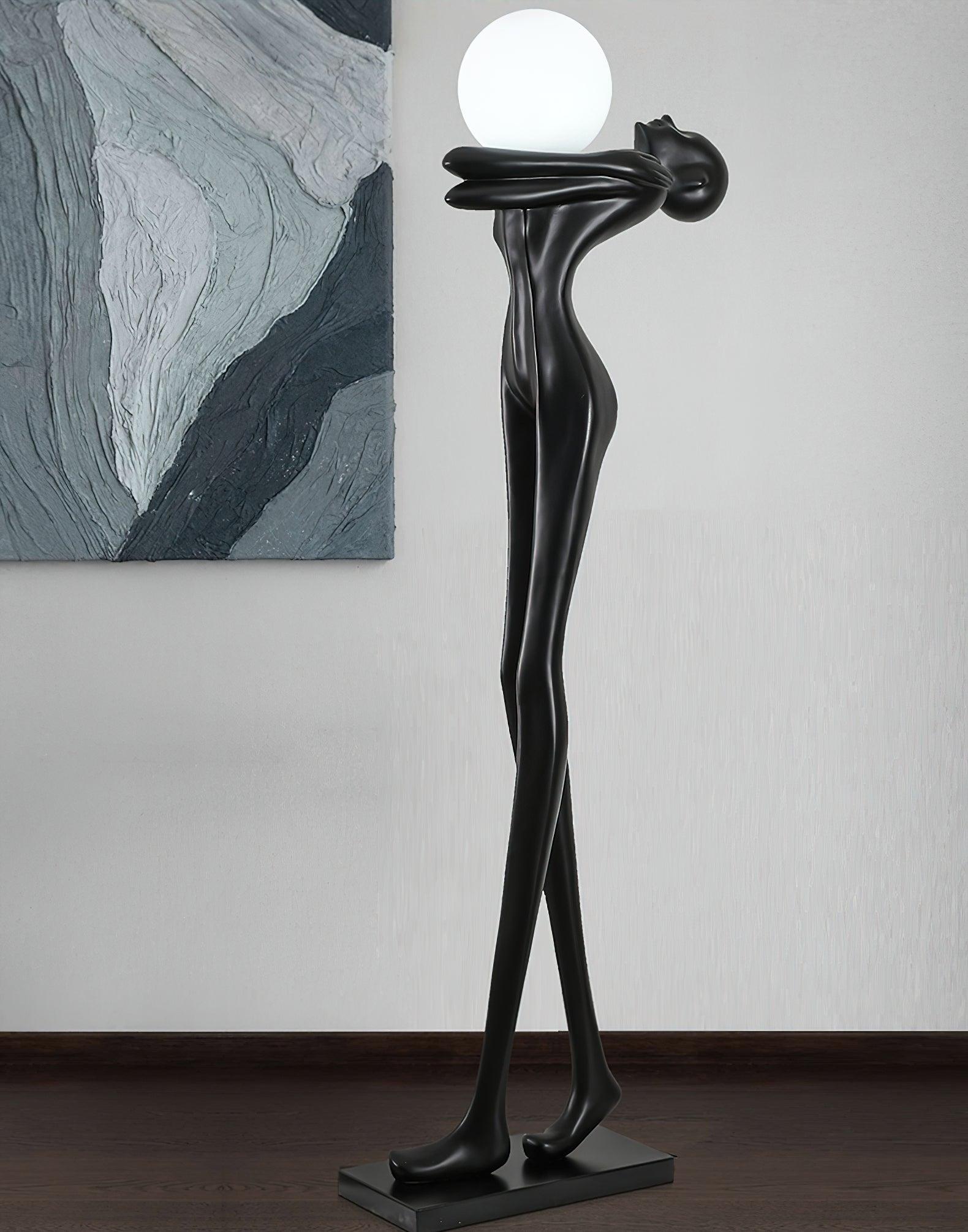 Modern Artistic Figure Floor Lamp with White Glass Globe Sculpture Standing Light