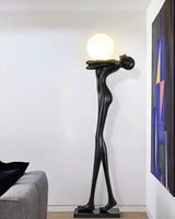 Modern Artistic Figure Floor Lamp with White Glass Globe Sculpture Standing Light