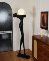 Modern Artistic Figure Floor Lamp with White Glass Globe Sculpture Standing Light