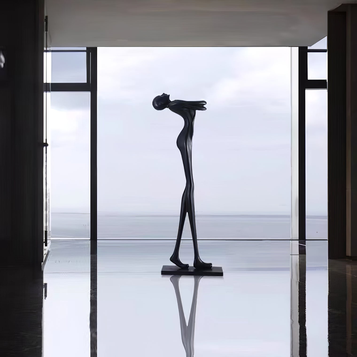 Modern Artistic Figure Floor Lamp with White Glass Globe Sculpture Standing Light