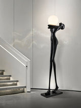 Modern Artistic Figure Floor Lamp with White Glass Globe Sculpture Standing Light