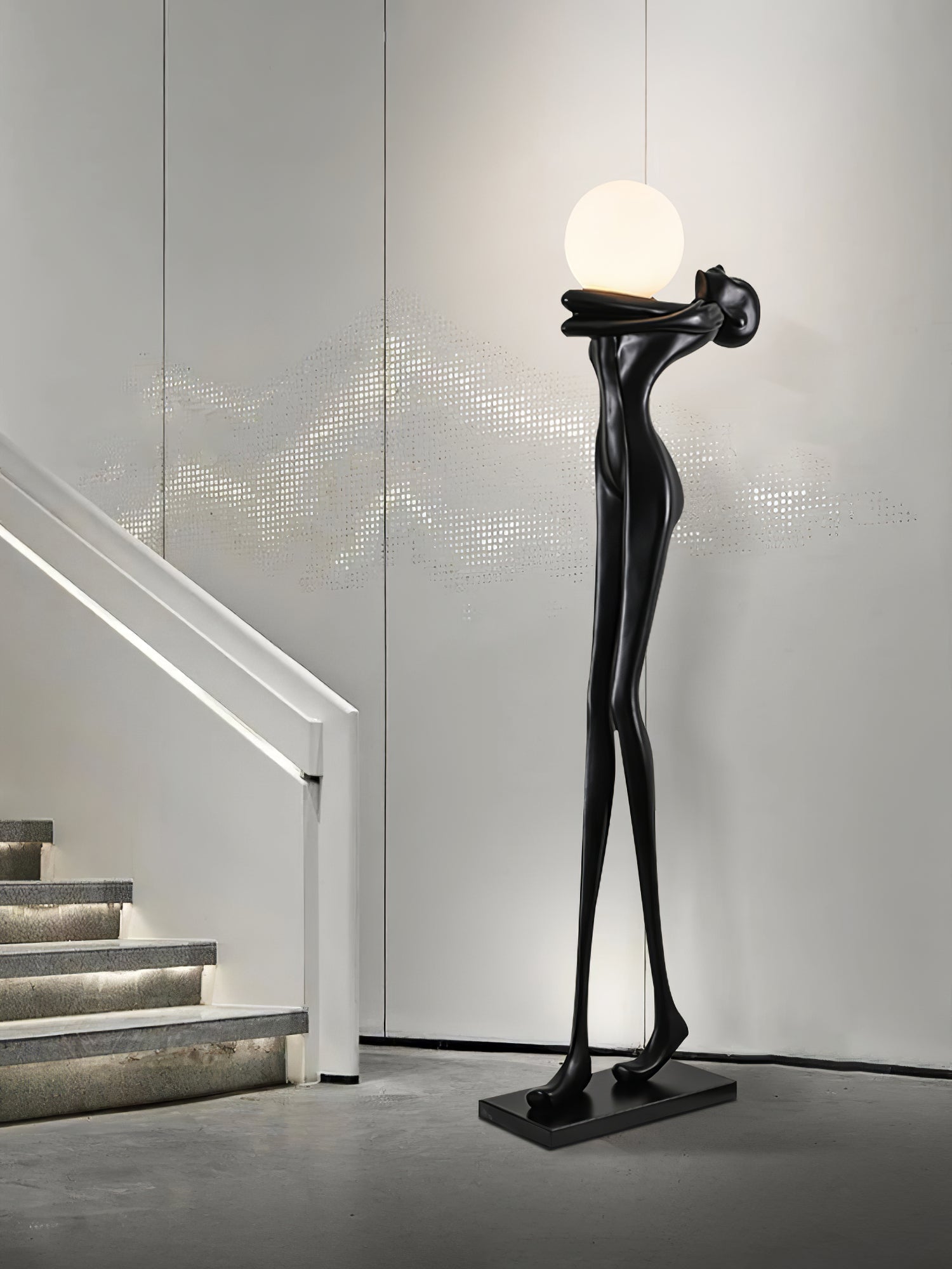 Modern Artistic Figure Floor Lamp with White Glass Globe Sculpture Standing Light