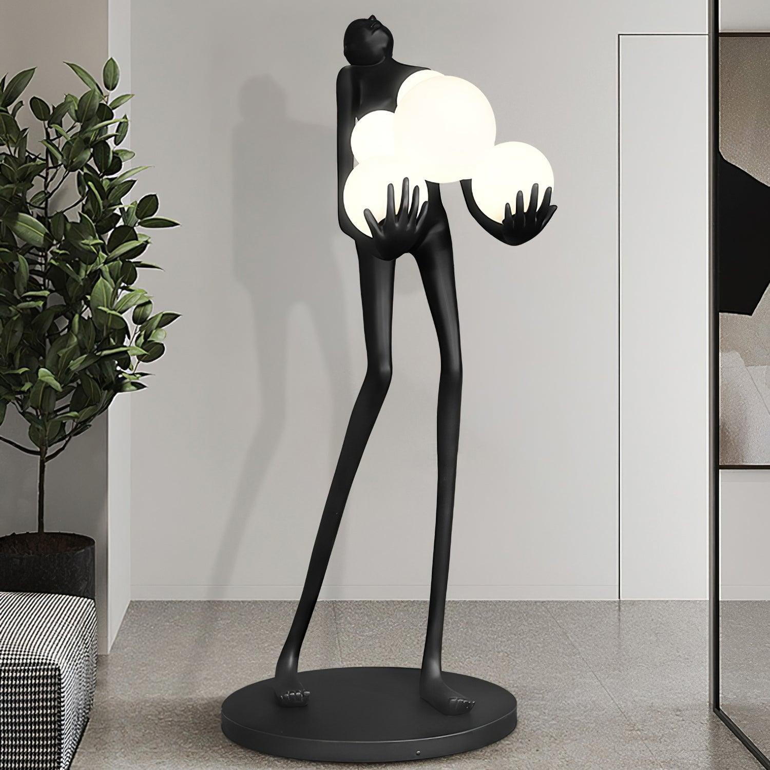 Modern Artistic Embrace Sculpture Floor Lamp with Radiant LED Glass Spheres