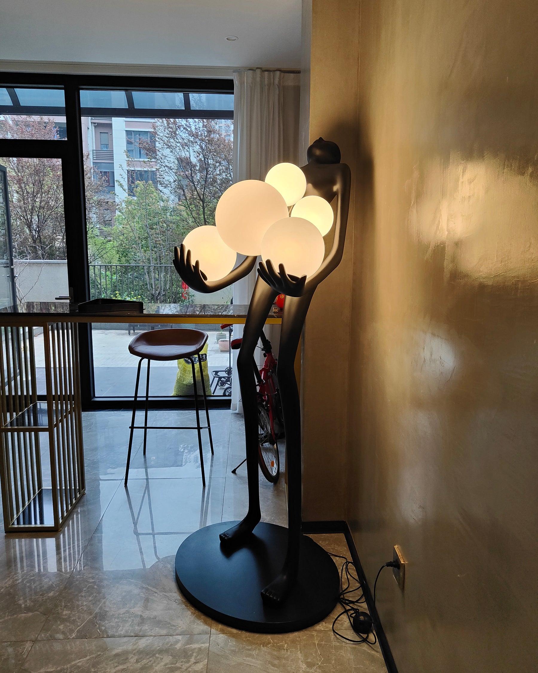 Modern Artistic Embrace Sculpture Floor Lamp with Radiant LED Glass Spheres