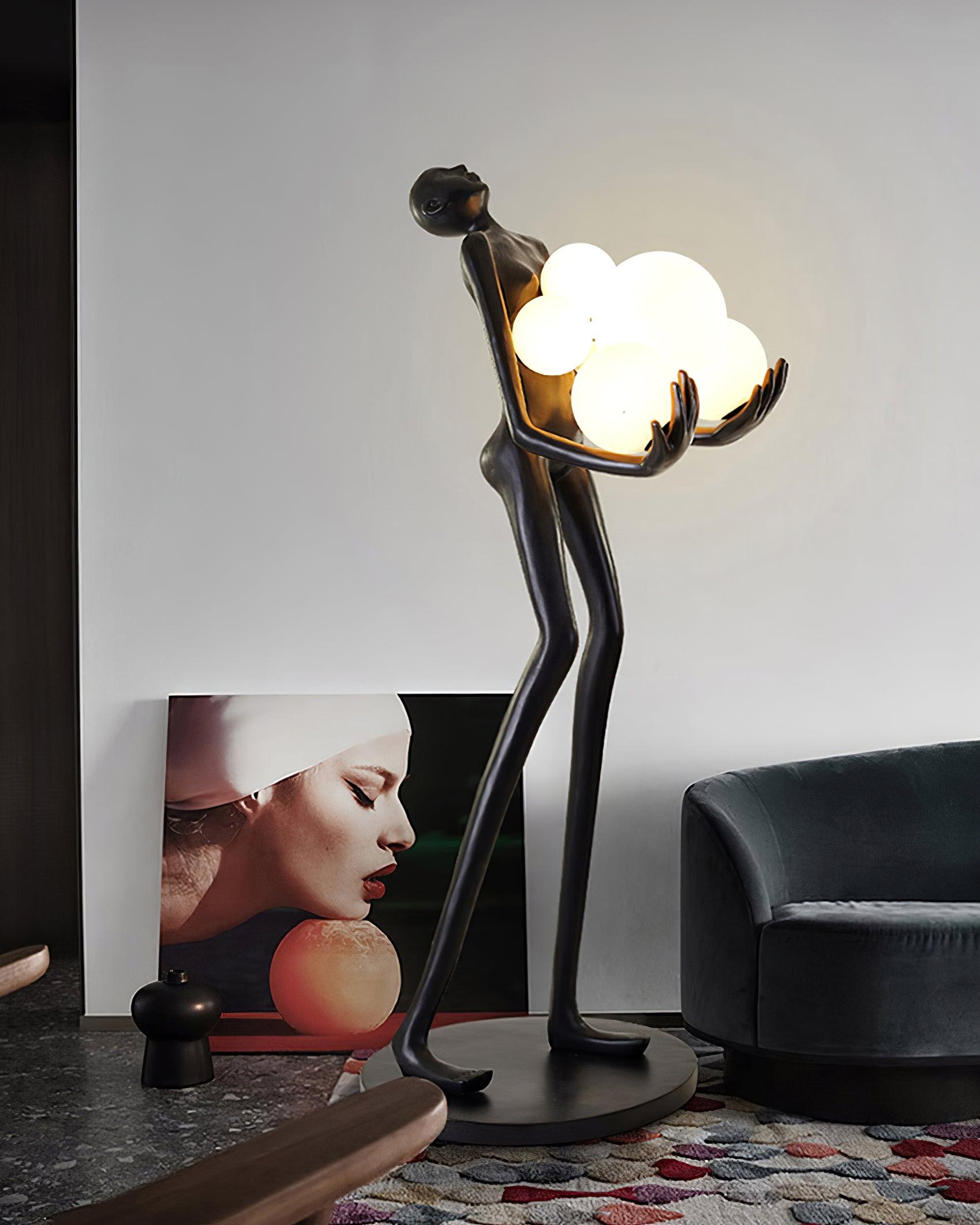 Modern Artistic Embrace Sculpture Floor Lamp with Radiant LED Glass Spheres