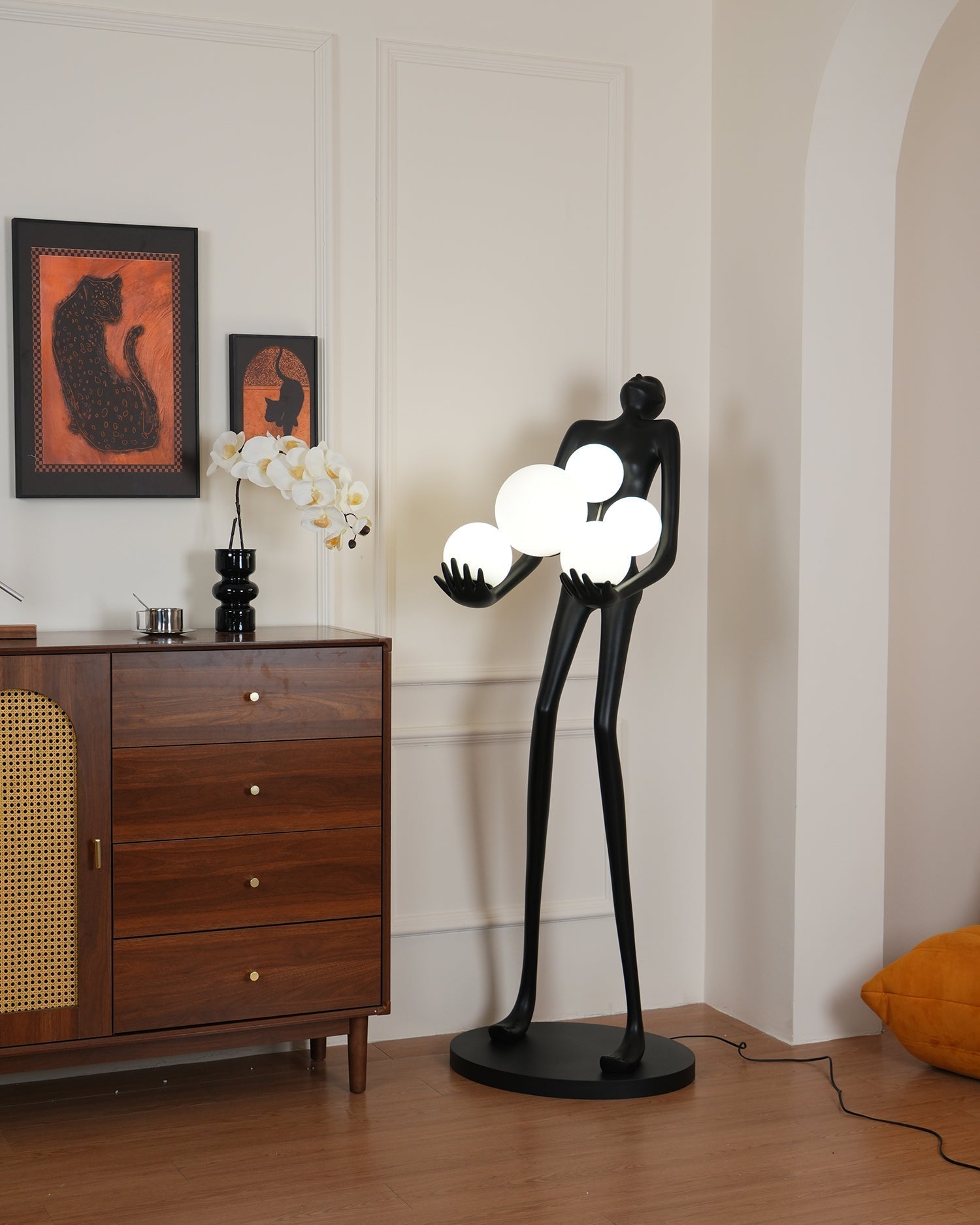 Modern Artistic Embrace Sculpture Floor Lamp with Radiant LED Glass Spheres