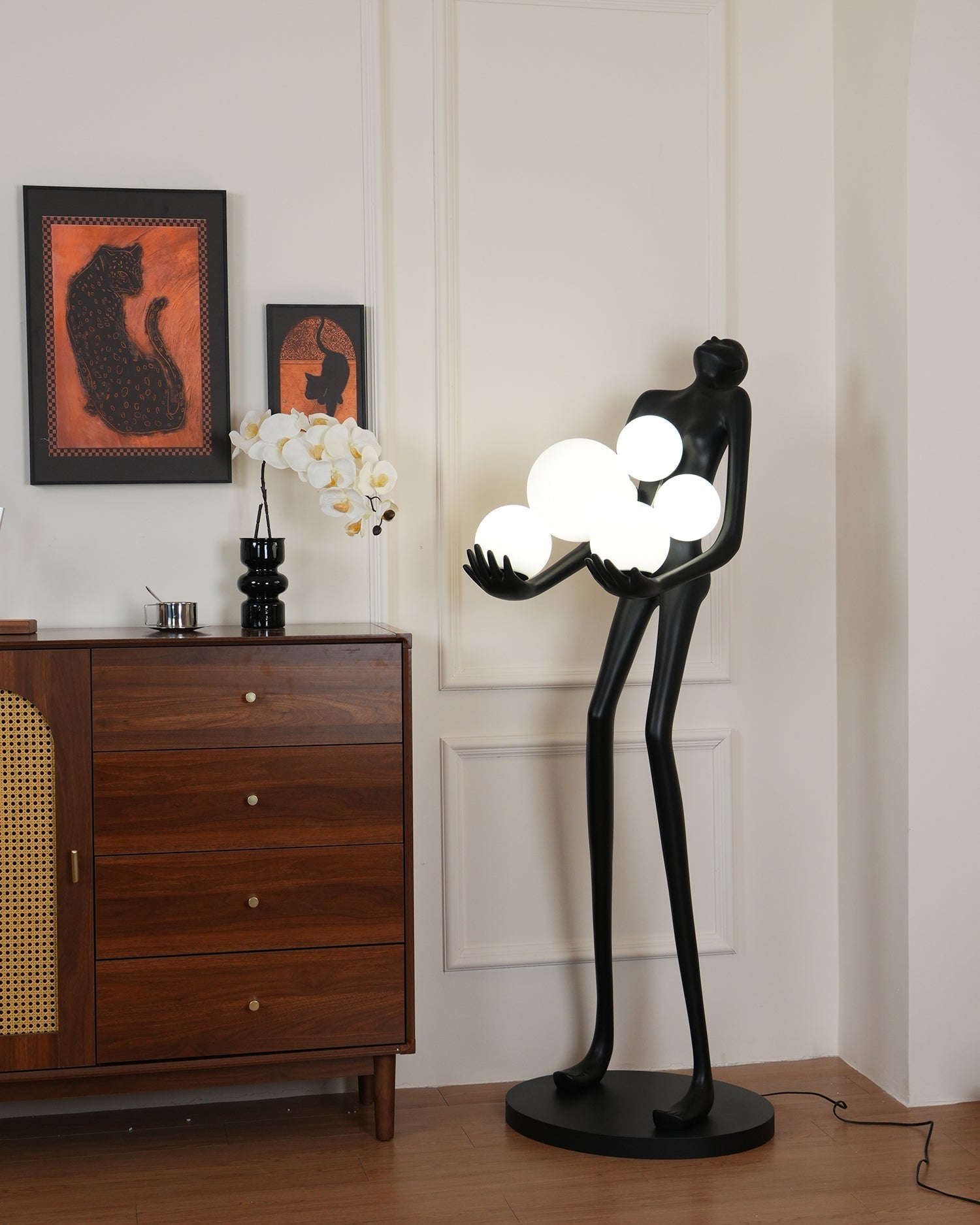 Modern Artistic Embrace Sculpture Floor Lamp with Radiant LED Glass Spheres