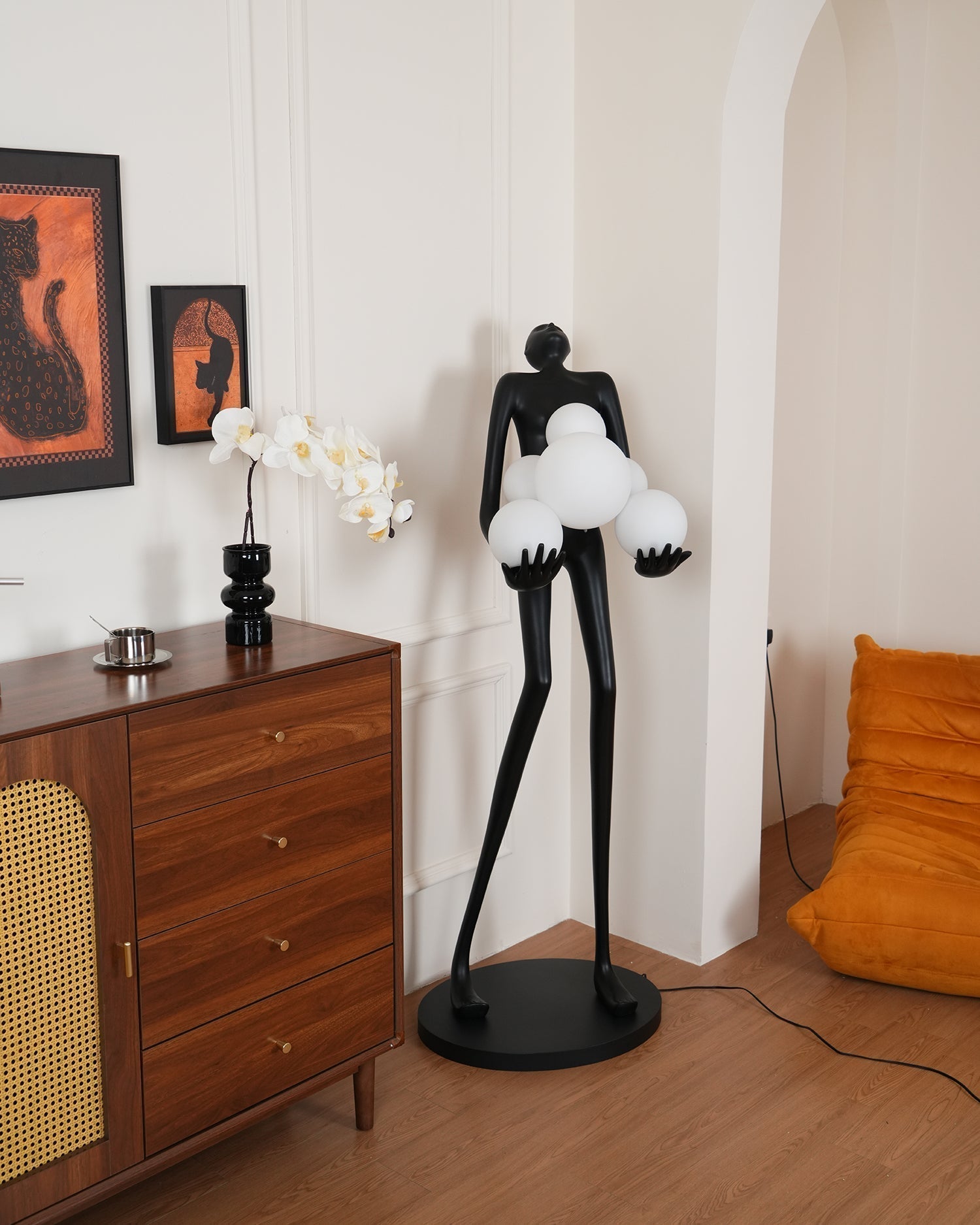 Modern Artistic Embrace Sculpture Floor Lamp with Radiant LED Glass Spheres