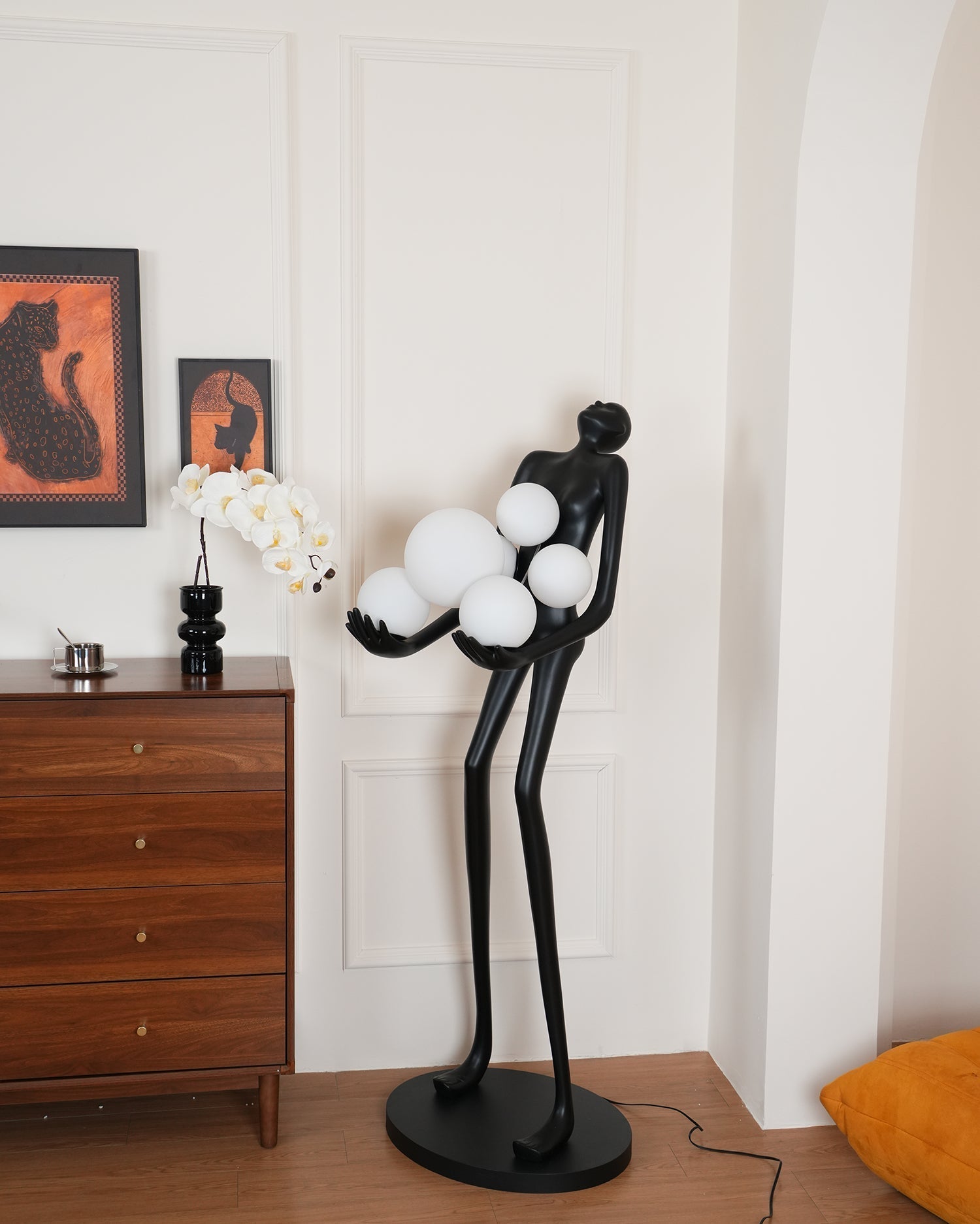 Modern Artistic Embrace Sculpture Floor Lamp with Radiant LED Glass Spheres