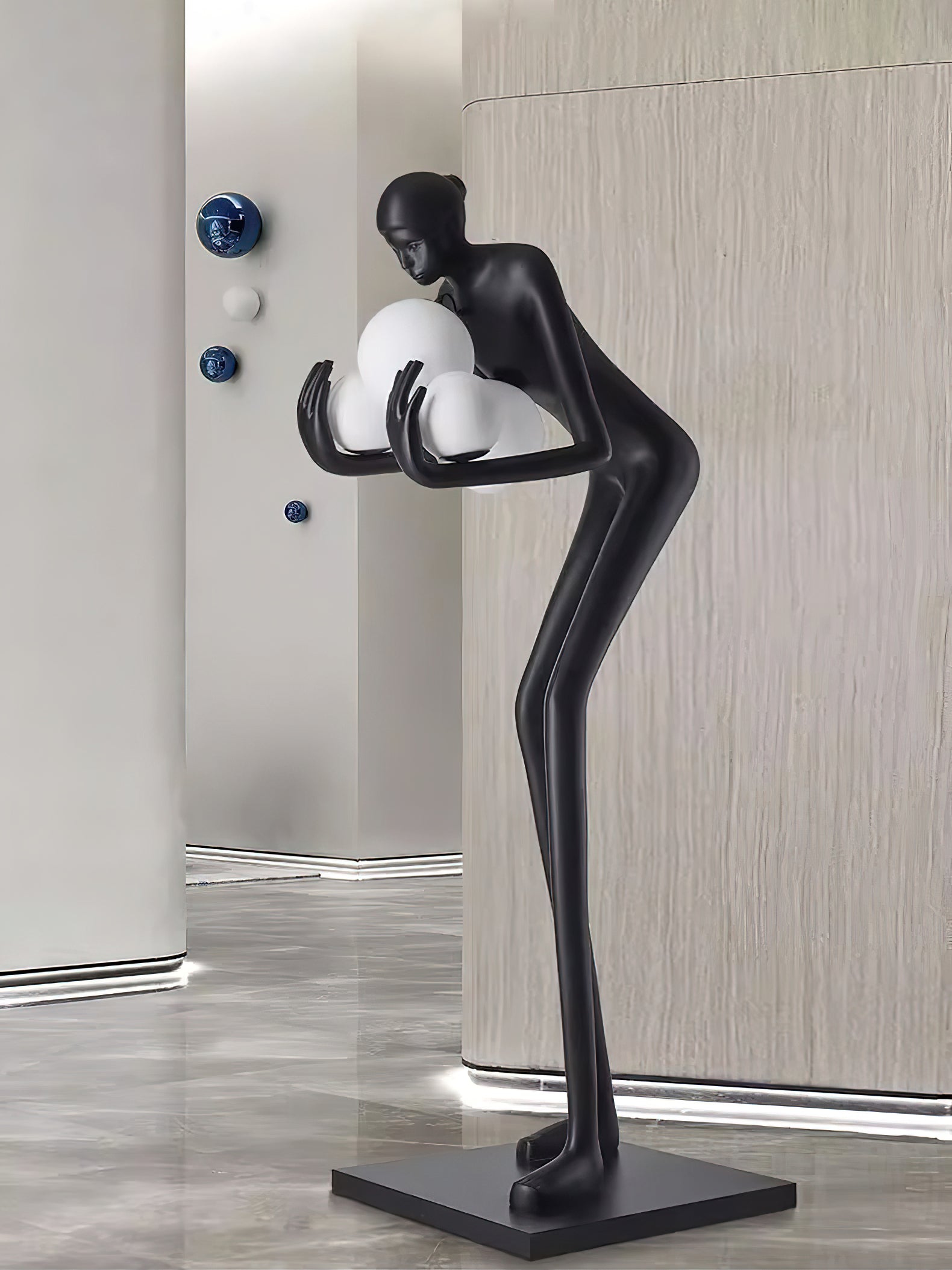 Human Figure Art Sculpture Floor Lamp Modern Matte Black Uplight Decor