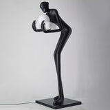 Human Figure Art Sculpture Floor Lamp Modern Matte Black Uplight Decor