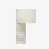 Modern White Perforated Metal Table Lamp Geometric Bedside Desk Light for Contemporary Interiors