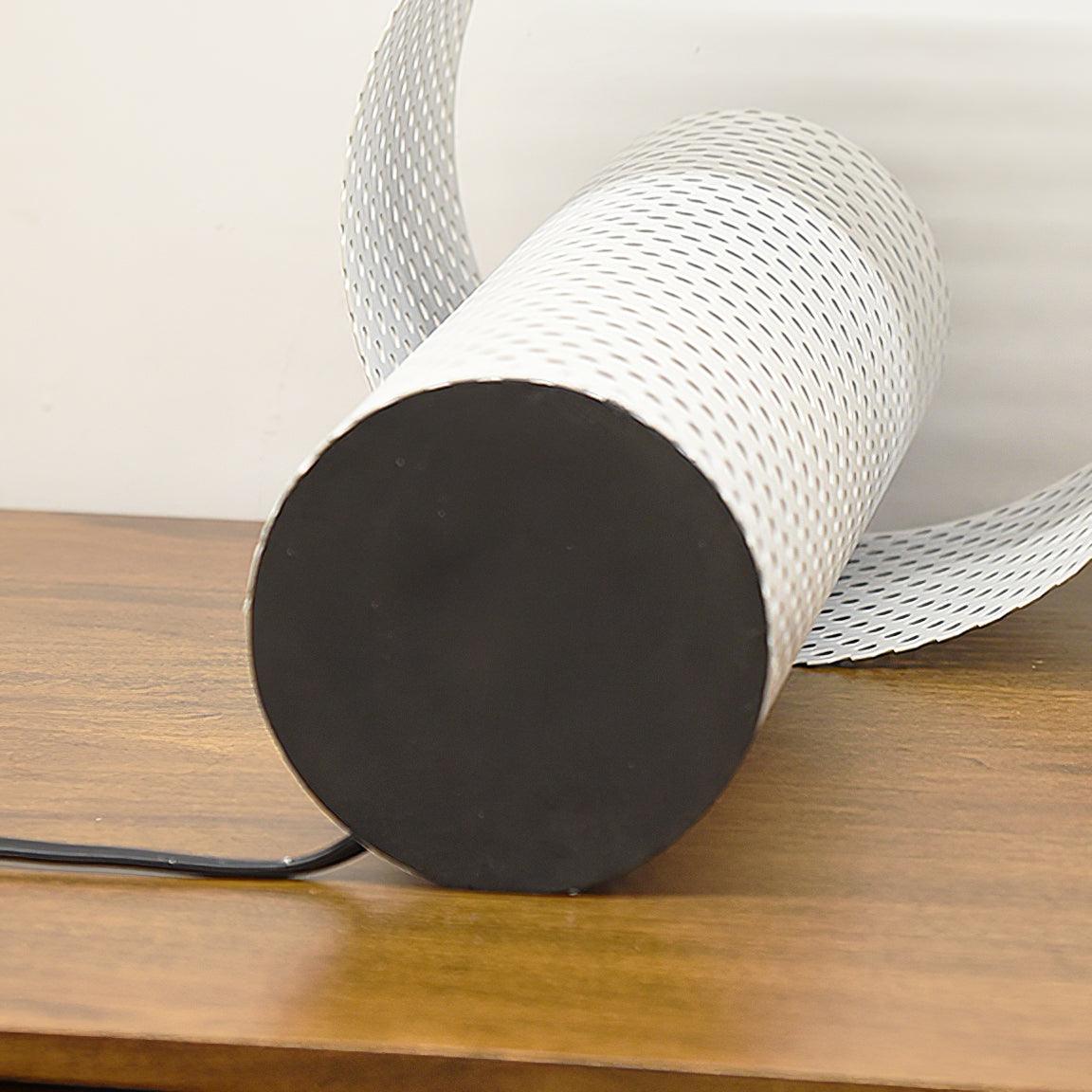 Modern White Perforated Metal Table Lamp Geometric Bedside Desk Light for Contemporary Interiors