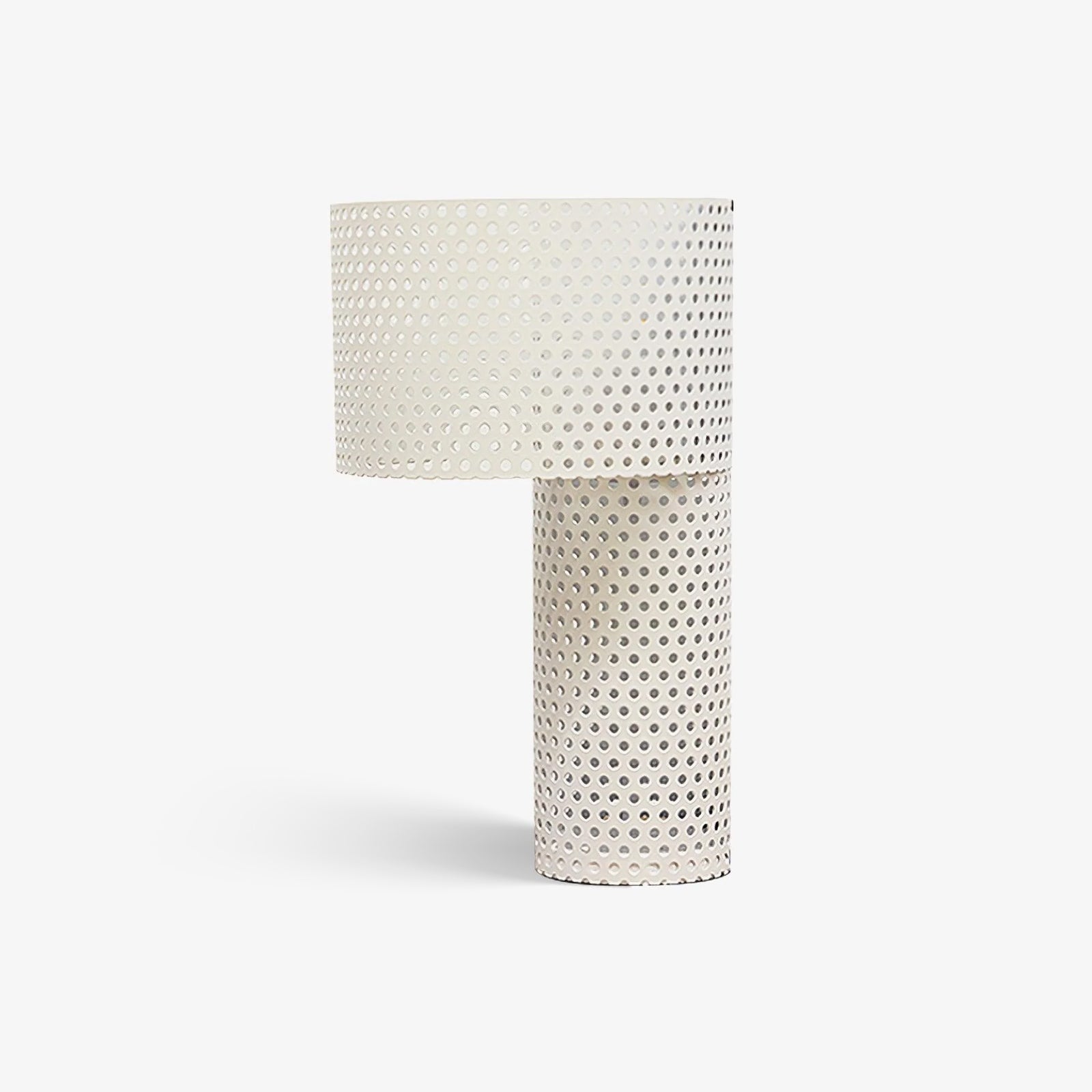 Modern White Perforated Metal Table Lamp Geometric Bedside Desk Light for Contemporary Interiors