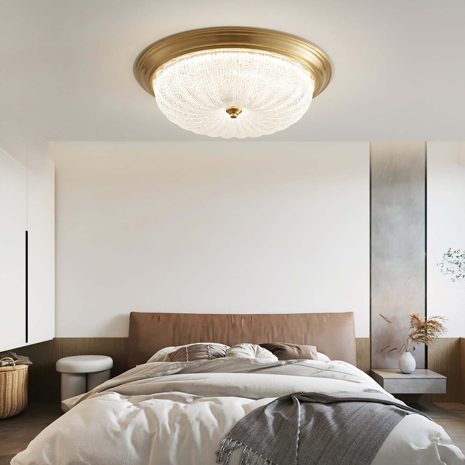 Emily Modern LED Flush Mount Ceiling Light Brass and Textured Glass Fixture for Indoor Home Decor