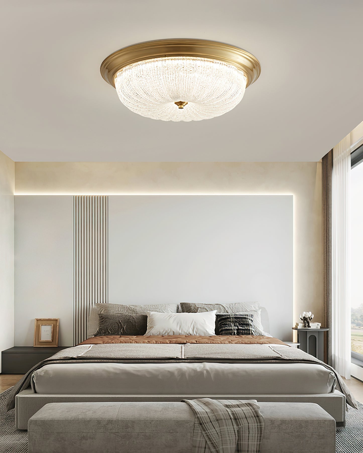 Emily Modern LED Flush Mount Ceiling Light Brass and Textured Glass Fixture for Indoor Home Decor