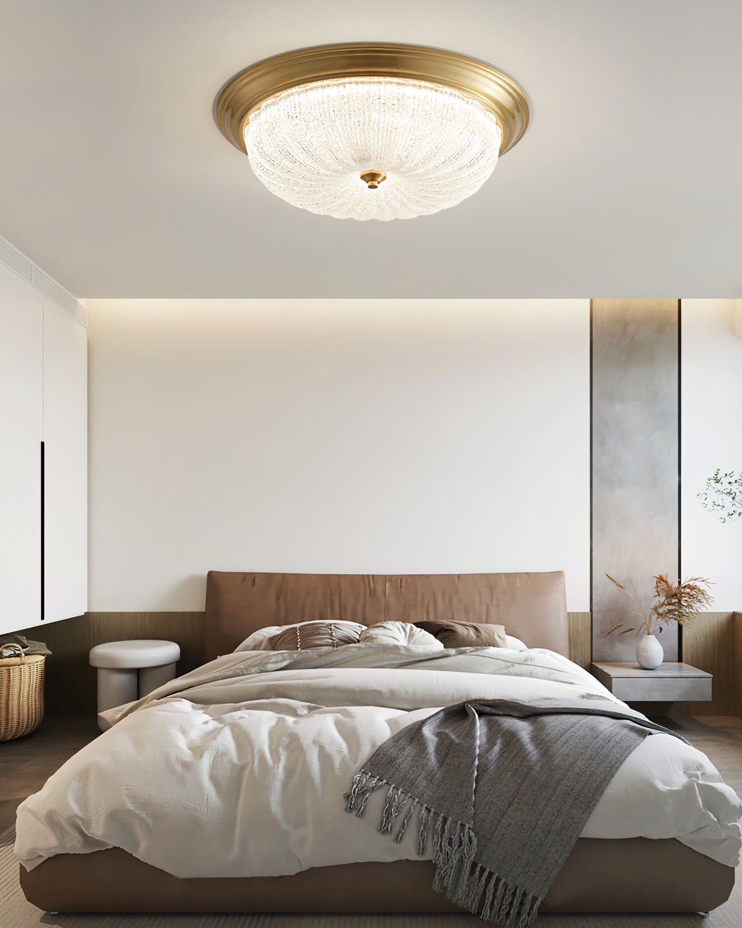Emily Modern LED Flush Mount Ceiling Light Brass and Textured Glass Fixture for Indoor Home Decor
