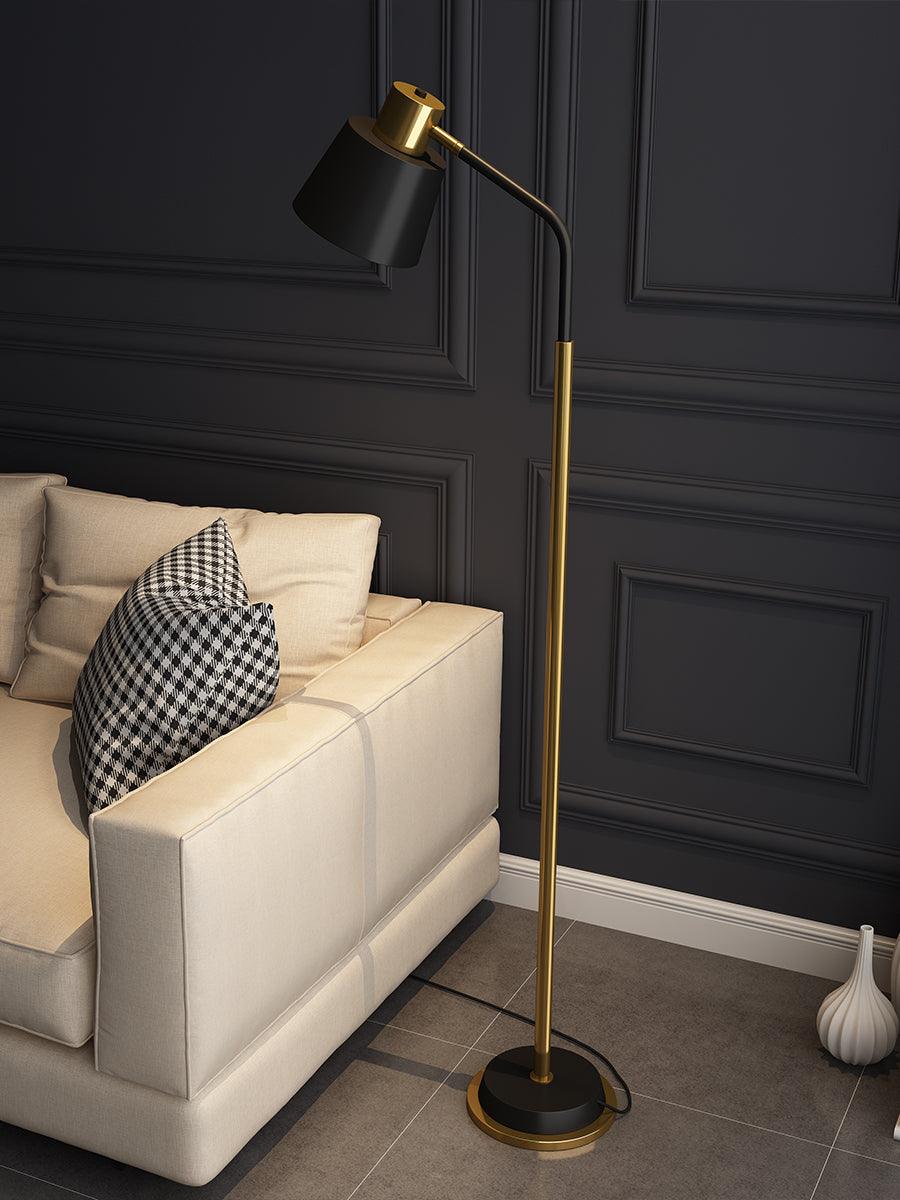 Emmental Mid Century Modern Slender Iron Floor Lamp with Adjustable Shade Gold Finish