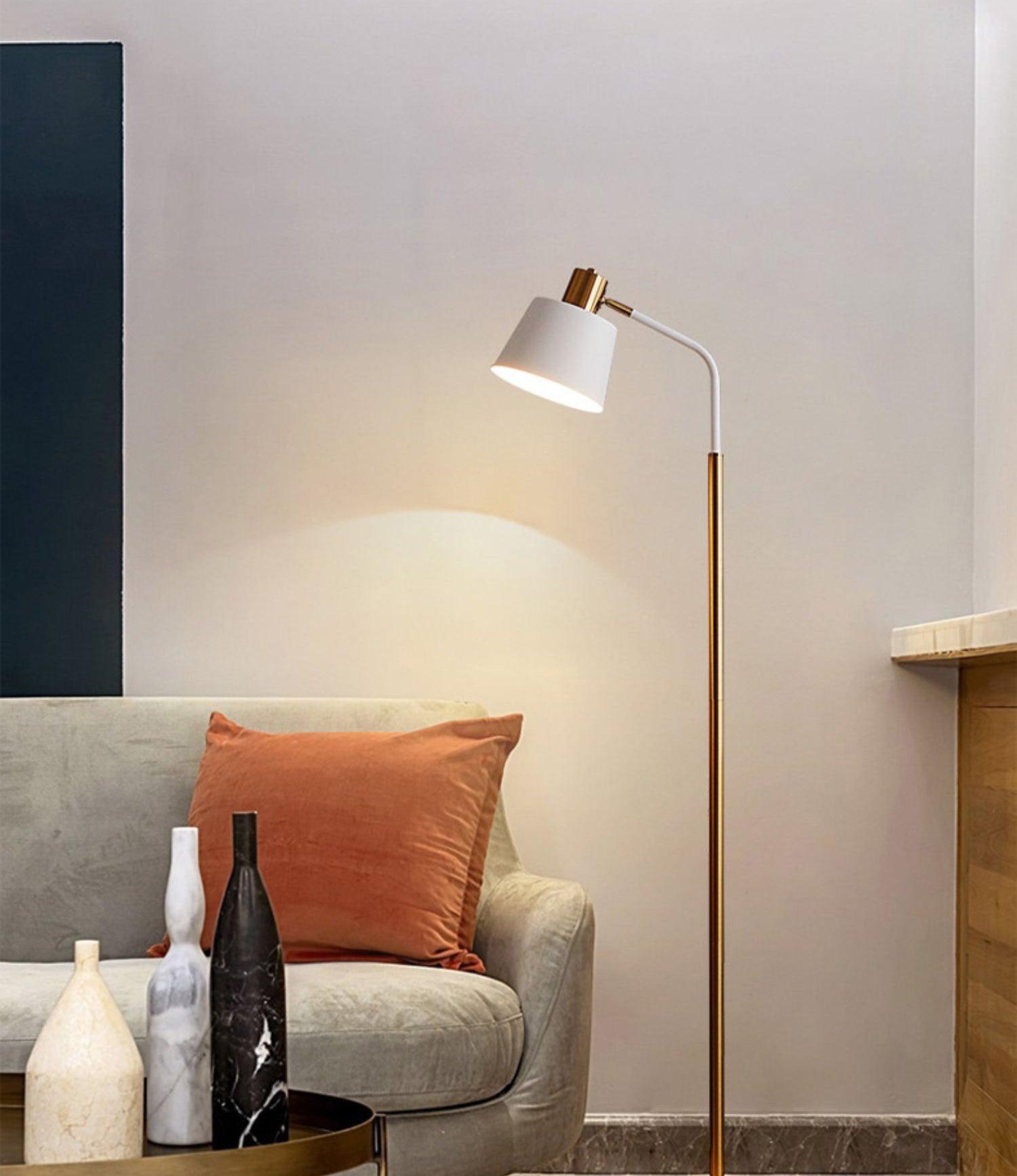 Emmental Mid Century Modern Slender Iron Floor Lamp with Adjustable Shade Gold Finish