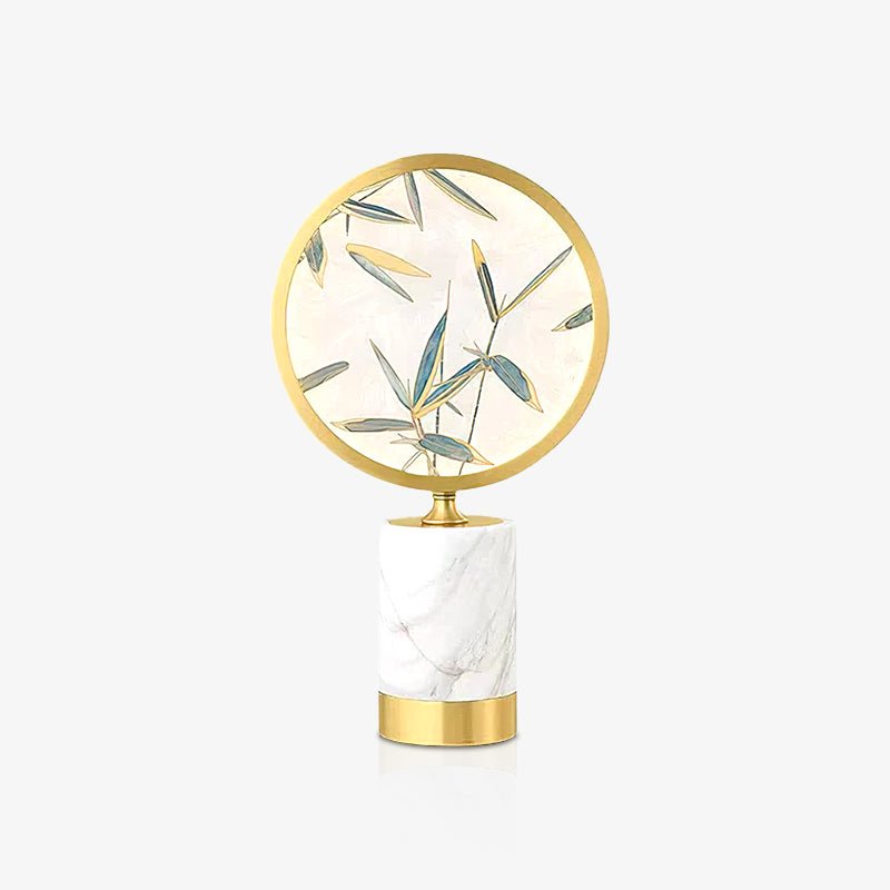 Mid Century Modern Marble and Hand Painted Bamboo Glass Table Lamp for Bedroom and Office