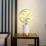 Mid Century Modern Marble and Hand Painted Bamboo Glass Table Lamp for Bedroom and Office