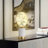 Mid Century Modern Marble and Hand Painted Bamboo Glass Table Lamp for Bedroom and Office