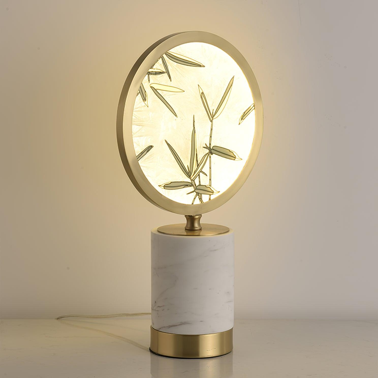 Mid Century Modern Marble and Hand Painted Bamboo Glass Table Lamp for Bedroom and Office