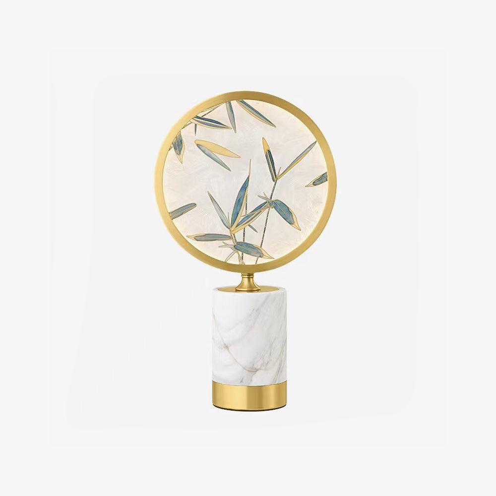Mid Century Modern Marble and Hand Painted Bamboo Glass Table Lamp for Bedroom and Office