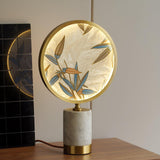 Mid Century Modern Marble and Hand Painted Bamboo Glass Table Lamp for Bedroom and Office