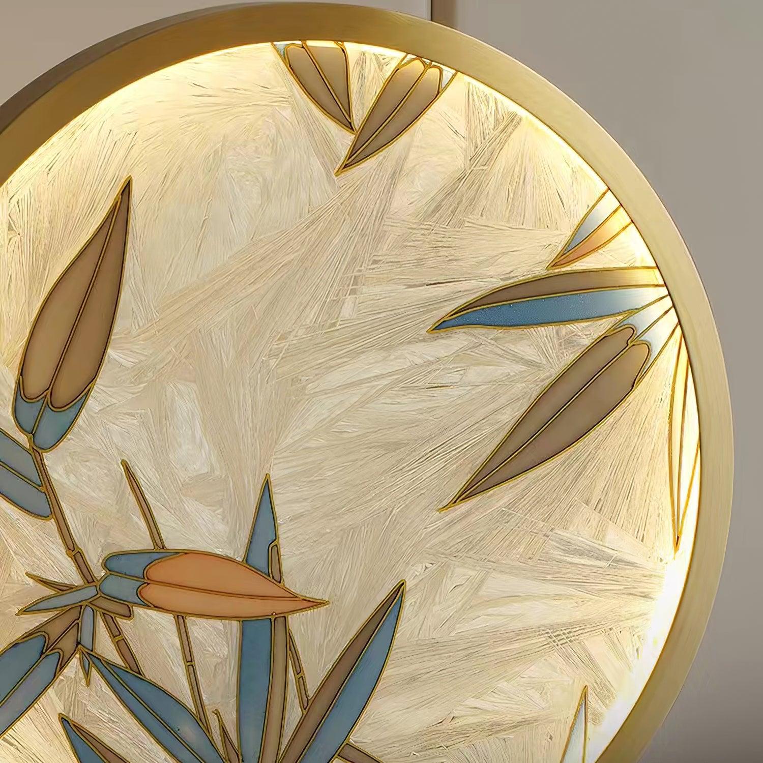 Mid Century Modern Marble and Hand Painted Bamboo Glass Table Lamp for Bedroom and Office