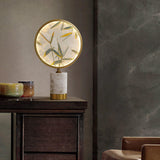 Mid Century Modern Marble and Hand Painted Bamboo Glass Table Lamp for Bedroom and Office