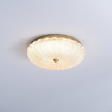 Modern Round Glass LED Flush Mount Ceiling Lamp with Gold Accents and Opaque Diffuser