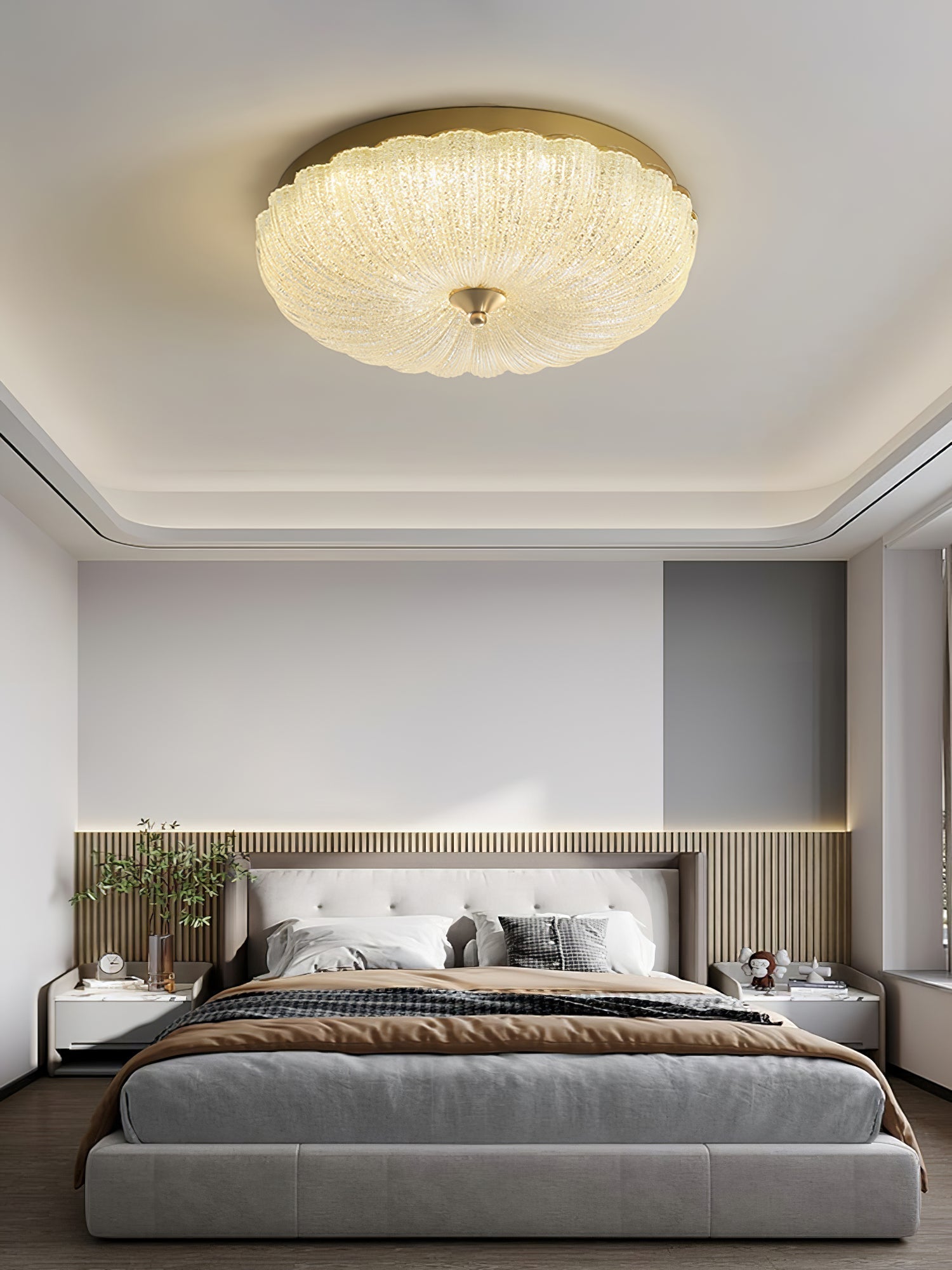 Modern Round Glass LED Flush Mount Ceiling Lamp with Gold Accents and Opaque Diffuser