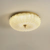 Modern Round Glass LED Flush Mount Ceiling Lamp with Gold Accents and Opaque Diffuser